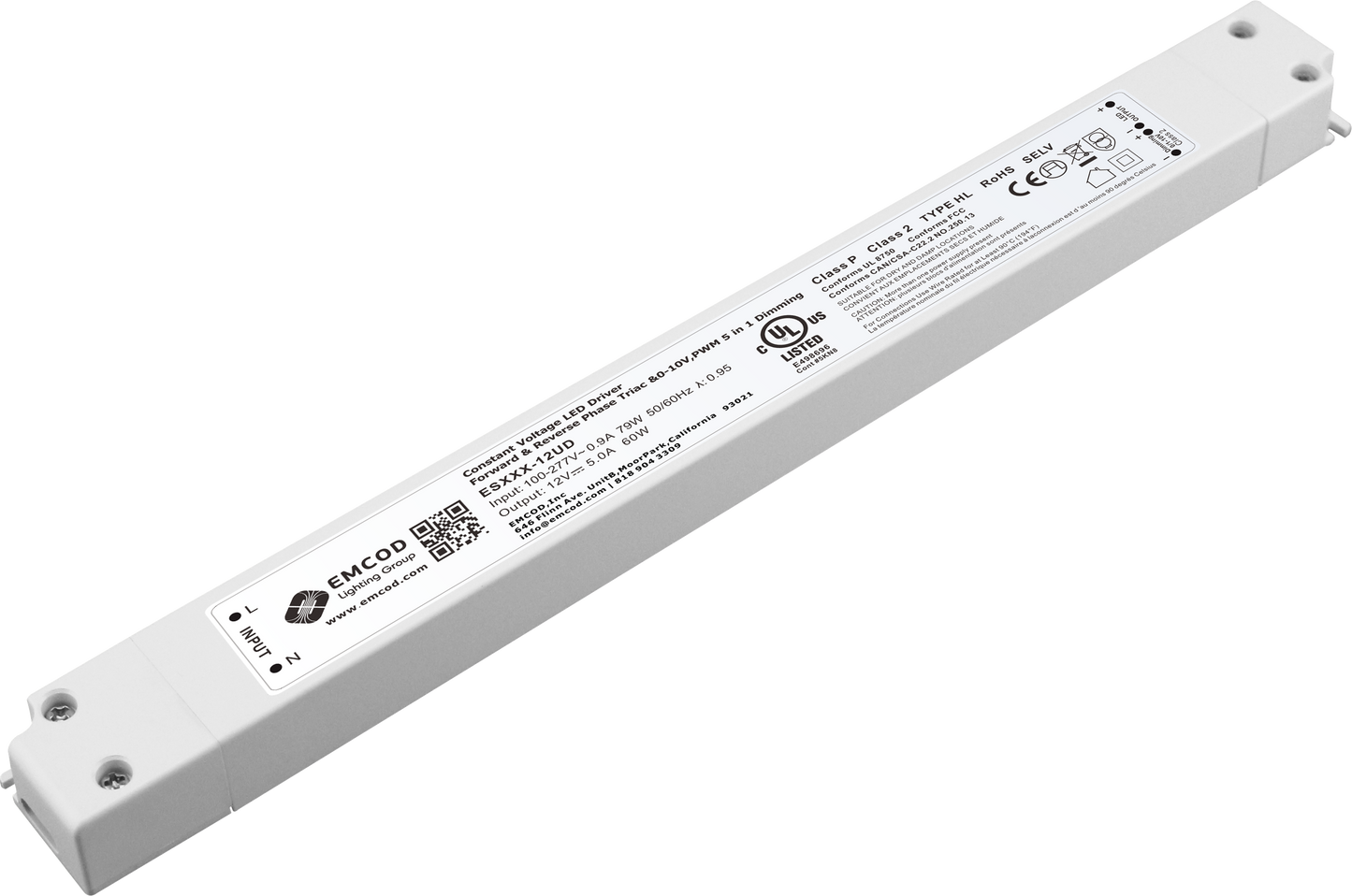 EMCOD ES60-24UD 60W Class 2 Electronic Universal 5 in 1 dimming, Suitable For Dry And Damp Location Enclosure
