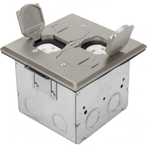 Orbit Stainless Steel Adjustable Floor Box Flip Type With 2 Duplex Receptacles 125V AC - BuyRite Electric
