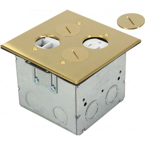 Orbit Brass Adjustable Floor Box Round Plug Type With 1 Duplex Receptacle & 4 Low-voltage 125V AC - BuyRite Electric