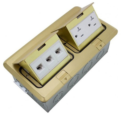Orbit Brass Floor Box Pop-up With Duplex Rectalce & Low Voltage rj45 Tamper Resistant 125V AC - BuyRite Electric