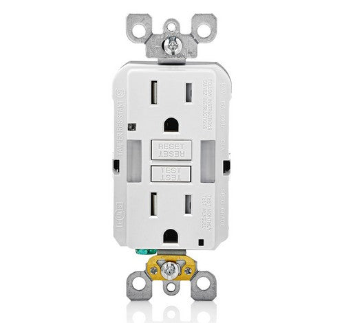 LEVITON GFNL1 Self-Test Tamper Duplex Receptacle with Guide Light 15A / 125 VAC WH - BuyRite Electric