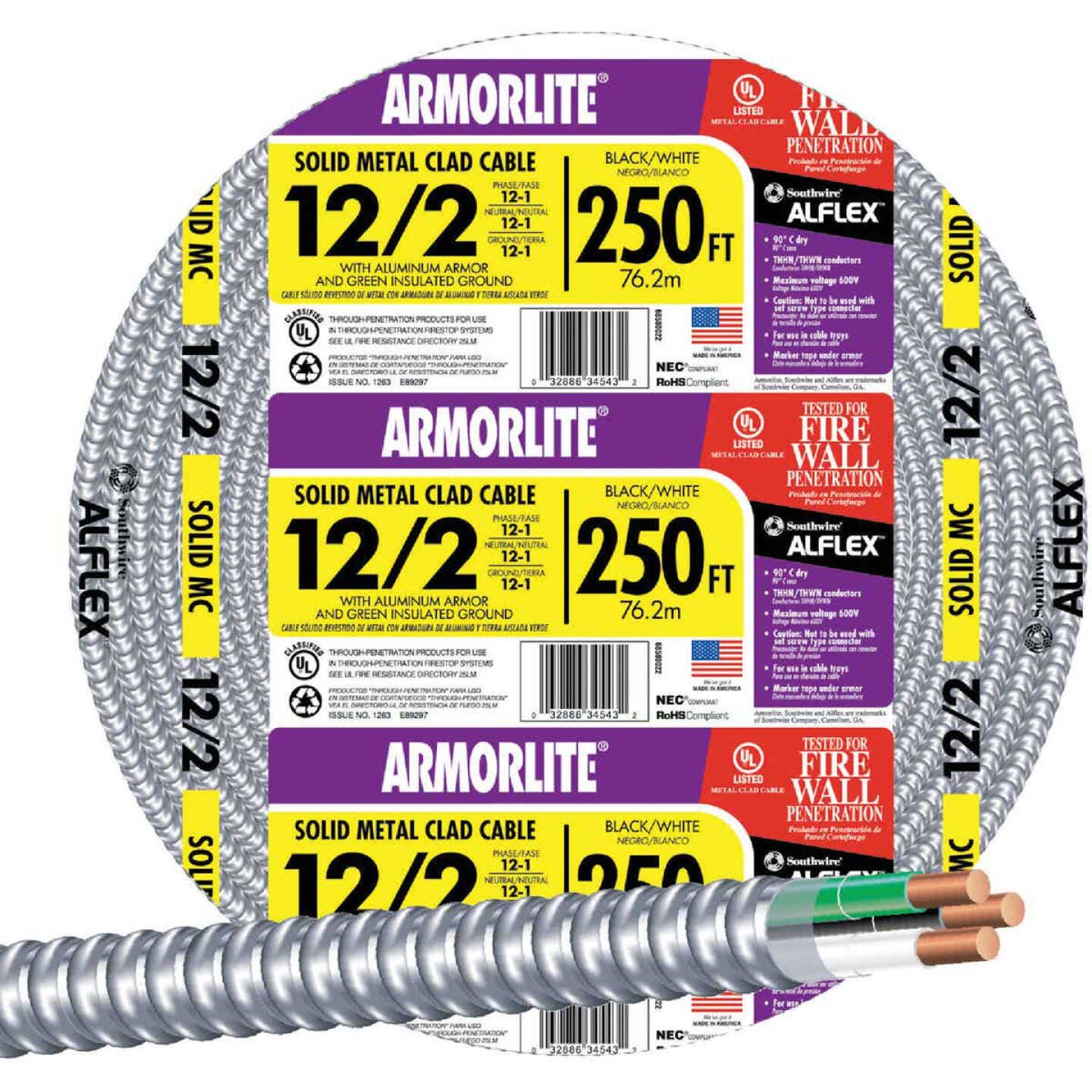 Southwire 250 ft. 12-Gauge/2-Gauge Solid CU MC (Metal Clad