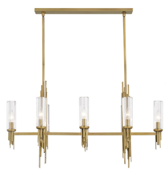 Alora Lighting LP335838VBCR Torres 38 Inches Linear Clear Ribbed Multi LED Pendant Ceiling Light, Vintage Brass Finish