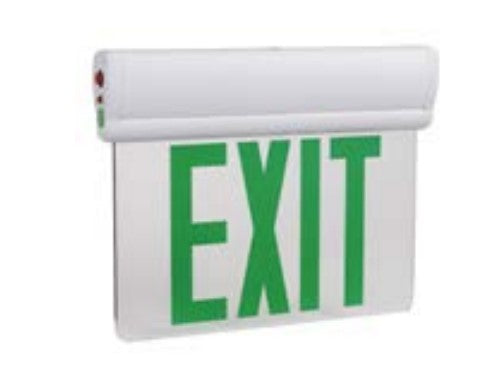 LED Edge-Lit Exit Sign, Clear Single Face, Green Letters