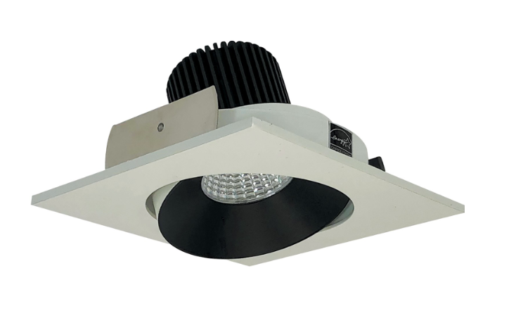 Nora Lighting NIO-4SC27QBW 4" Iolite LED Square Adjustable Cone Reflector, 10-Degree Optic, 850lm / 12W, 2700K, Black Reflector / White Flange