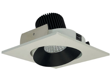 Nora Lighting NIO-4SC30QBW 4 Inch Iolite LED Square Adjustable Cone Reflector, 10 Degree Optic, 850Lm 12W, Color Temperature 3000K, Black Reflector / White Flange Finish