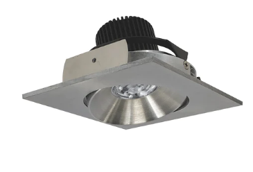 Nora Lighting NIO-4SC30QNN 4 Inch Iolite LED Square Adjustable Cone Reflector, 10 Degree Optic, 850Lm 12W, Color Temperature 3000K, Natural Metal Reflector / Flange Finish