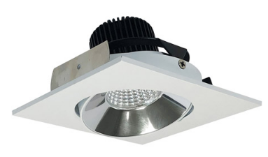 Nora Lighting NIO-4SC30XCMPW/10 4 Inch Iolite LED Square Adjustable Cone Reflector, 10 Degree Optic, 1000Lm 14W, Color Temperature 3000K, Specular Clear Reflector / Matte Powder White Flange Finish