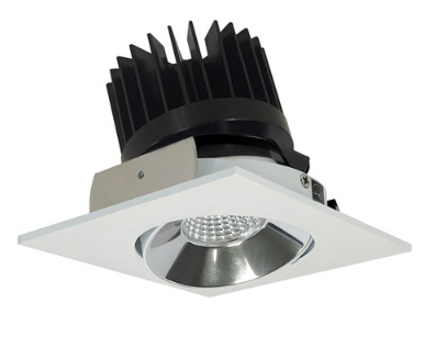 Nora Lighting NIO-4SC30XCMPW/HL 4 Inch Iolite LED Square Adjustable Cone Reflector, 10 Degree Optic, 1500Lm/2000Lm/2500Lm, 14W, Color Temperature 3000K, Specular Clear Reflector / Matte Powder White Flange Finish