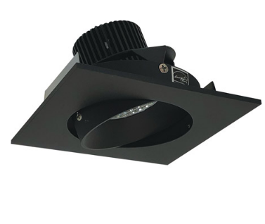 Nora Lighting NIO-4SC35QBB 4 Inch Iolite LED Square Adjustable Cone Reflector, 10 Degree Optic, 850Lm, 12W, Color Temperature 3500K, Black Reflector / Black Flange Finish