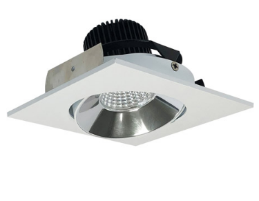 Nora Lighting NIO-4SC35QCMPW 4 Inch Iolite LED Square Adjustable Cone Reflector, 10 Degree Optic, 850Lm, 12W, Color Temperature 3500K, Specular Clear Reflector / Matte Powder White Flange Finish