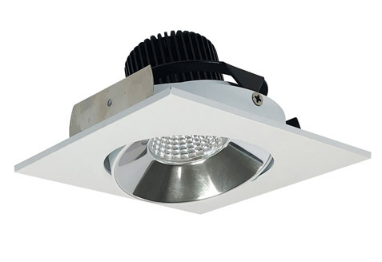 Nora Lighting NIO-4SC40QCMPW 4 Inch Iolite LED Square Adjustable Cone Reflector, 10 Degree Optic, 850Lm, 12W Color Temperature 4000K, Specular Clear Reflector / Matte Powder White Flange Finish