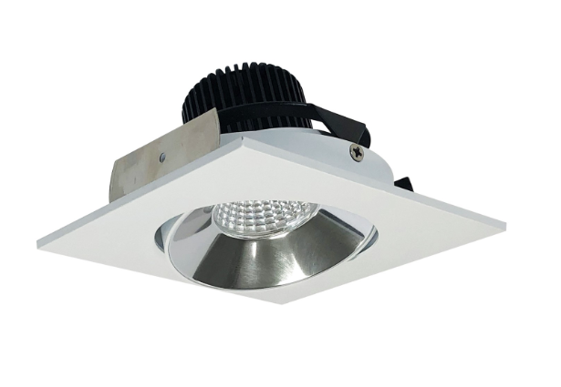 Nora Lighting NIO-4SCCDXCMPW 4" Iolite LED Square Adjustable Cone Reflector, 800lm / 14W, Comfort Dim, Specular Clear Reflector / Matte Powder White Flange