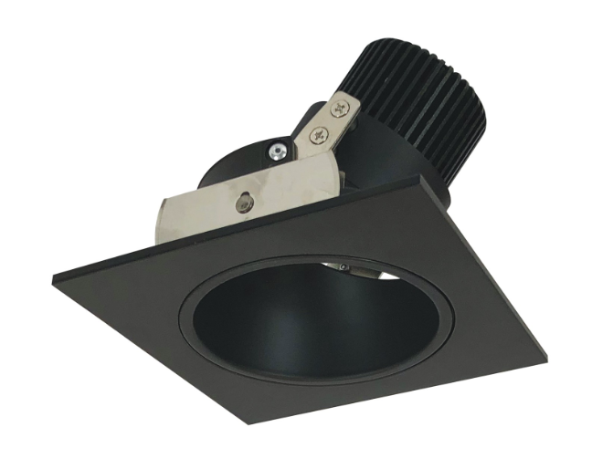 Nora Lighting NIO-4SD27QBB 4" Iolite LED Square Adjustable Reflector with Round Aperture, 10-Degree Optic, 850lm / 12W, 2700K, Black Reflector / Black Flange