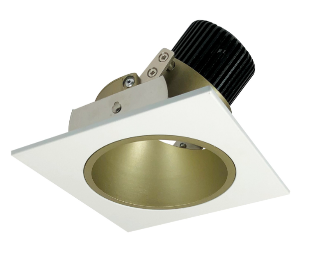 Nora Lighting NIO-4SD27QCHMPW 4" Iolite LED Square Adjustable Reflector with Round Aperture, 10-Degree Optic, 850lm / 12W, 2700K, Champagne Haze Reflector / Matte Powder White Flange