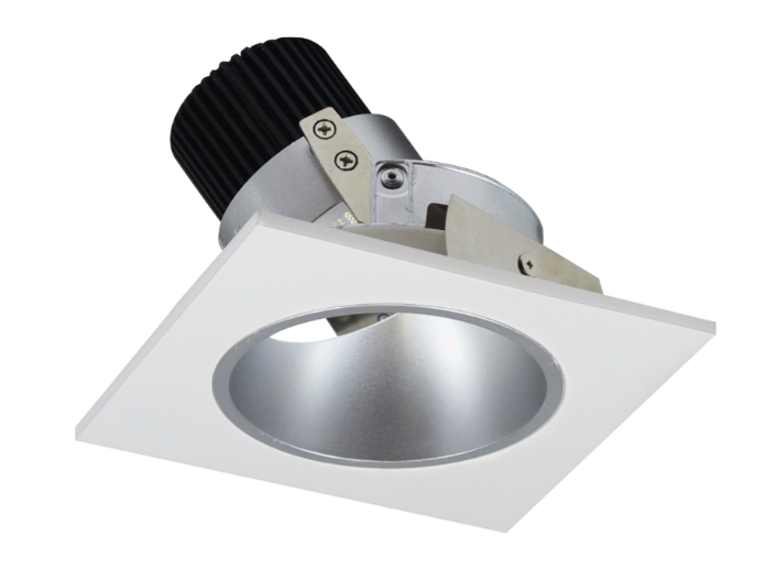 Nora Lighting NIO-4SD27QHW 4" Iolite LED Square Adjustable Reflector with Round Aperture, 10-Degree Optic, 850lm / 12W, 2700K, Haze Reflector / White Flange