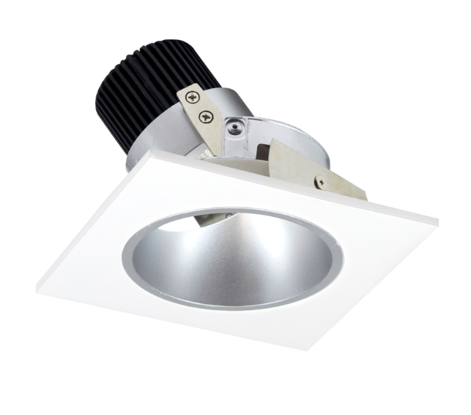 Nora Lighting NIO-4SD27QHZMPW 4" Iolite LED Square Adjustable Reflector with Round Aperture, 10-Degree Optic, 850lm / 12W, 2700K, Haze Reflector / Matte Powder White Flange