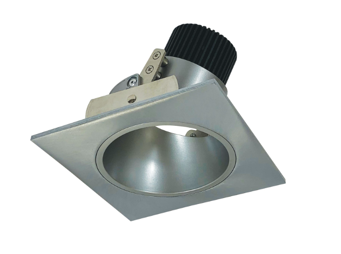 Nora Lighting NIO-4SD27QNN 4" Iolite LED Square Adjustable Reflector with Round Aperture, 10-Degree Optic, 850lm / 12W, 2700K, Natural Metal Reflector / Natural Metal Flange