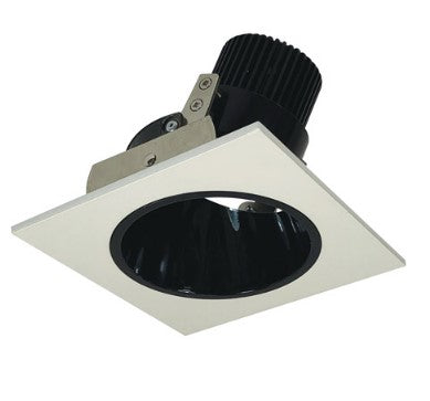 Nora Lighting NIO-4SD40QBW 4 Inch Iolite LED Square Adjustable Reflector with Round Aperture, 10-Degree Optic, 850lm / 12W, 4000K, Black Reflector / White Flange