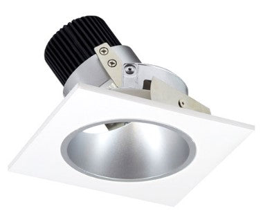 Nora Lighting NIO-4SD40QHZMPW 4 Inch Iolite LED Square Adjustable Reflector with Round Aperture, 10-Degree Optic, 850lm / 12W, 4000K, Haze Reflector / Matte Powder White Flange