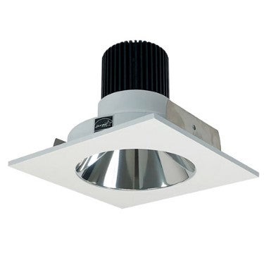 Nora Lighting NIO-4SNDC27QCMPW 4 Inch Iolite LED Square Reflector with Round Aperture, 10-Degree Optic, 850lm / 12W, 2700K, Specular Clear Reflector / Matte Powder White Flange