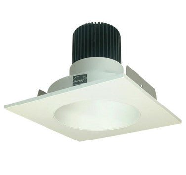Nora Lighting NIO-4SNDC27QWW 4 Inch Iolite LED Square Reflector with Round Aperture, 10-Degree Optic, 850lm / 12W, 2700K, White Reflector / White Flange