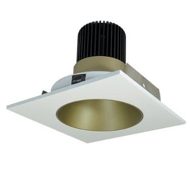 Nora Lighting NIO-4SNDC27XCHMPW/10 4 Inch Iolite LED Square Reflector with Round Aperture, 1000lm / 14W, 2700K, Champagne Haze Reflector / Matte Powder White Flange