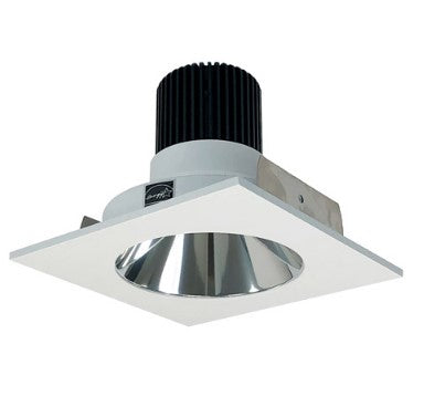Nora Lighting NIO-4SNDC27XCMPW/10 4 Inch Iolite LED Square Reflector with Round Aperture, 1000lm / 14W, 2700K, Specular Clear Reflector / Matte Powder White Flange