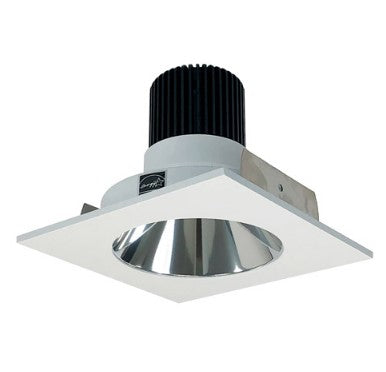 Nora Lighting NIO-4SNDC30QCMPW 4 Inch Iolite LED Square Reflector with Round Aperture, 10-Degree Optic, 850lm / 12W, 3000K, Specular Clear Reflector / Matte Powder White Flange