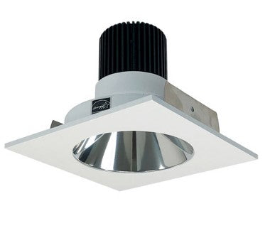 Nora Lighting NIO-4SNDC30XCMPW/10 4 Inch Iolite LED Square Reflector with Round Aperture, 1000lm / 14W, 3000K, Specular Clear Reflector / Matte Powder White Flange