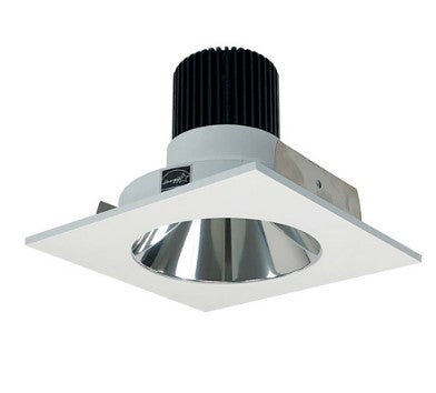 Nora Lighting NIO-4SNDC35QCMPW 4 Inch Iolite LED Square Reflector with Round Aperture, 10-Degree Optic, 850lm / 12W, 3500K, Specular Clear Reflector / Matte Powder White Flange