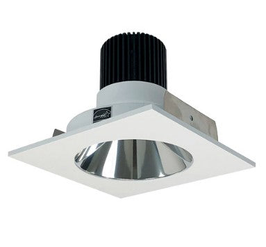 Nora Lighting NIO-4SNDC35XCMPW/10 4 Inch Iolite LED Square Reflector with Round Aperture, 1000lm / 14W, 3500K, Specular Clear Reflector / Matte Powder White Flange