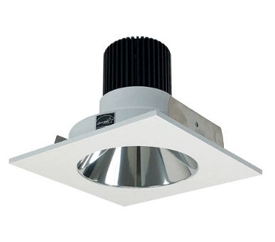 Nora Lighting NIO-4SNDC35XCMPW/HL 4 Inch Iolite LED Square Reflector with Round Aperture, 1500lm/2000lm/2500lm (varies by housing), 3500K, Specular Clear Reflector / Matte Powder White Flange