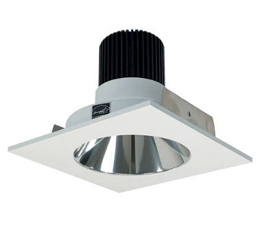 Nora Lighting NIO-4SNDC40XCMPW/10 4 Inch Iolite LED Square Reflector with Round Aperture, 1000lm / 14W, 4000K, Specular Clear Reflector / Matte Powder White Flange