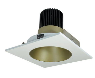 Nora Lighting NIO-4SNDC50XCHMPW/10 4 Inch Iolite LED Square Reflector with Round Aperture, 1000lm / 14W, Color Temperature 5000K, Champagne Haze Reflector / Matte Powder White Flange Finish