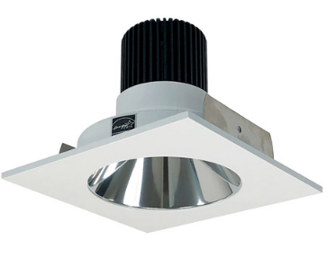 Nora Lighting NIO-4SNDC50XCMPW/HL 4 Inch Iolite LED Square Reflector with Round Aperture, 1500lm/2000lm/2500lm, Color Temperature 5000K, Specular Clear Reflector / Matte Powder White Flange Finish