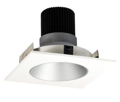 Nora Lighting NIO-4SNDC50XHZMPW/10 4 Inch Iolite LED Square Reflector with Round Aperture, 1000lm / 14W, Color Temperature 5000K, Haze Reflector / Matte Powder White Flange Finish