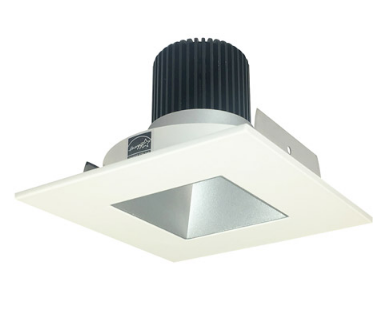 Nora Lighting NIO-4SNDSQ27QHW 4 Inch Iolite LED Square Reflector with Square Aperture, 10-Degree Optic, 850lm / 12W, Color Temperature 2700K, Haze Reflector / White Flange Finish