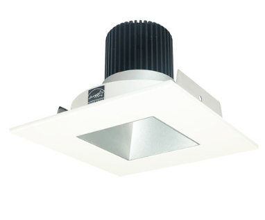 Nora Lighting NIO-4SNDSQ27QHZMPW 4 Inch Iolite LED Square Reflector with Square Aperture, 10-Degree Optic, 850lm / 12W, Color Temperature 2700K, Haze Reflector / Matte Powder White Flange Finish