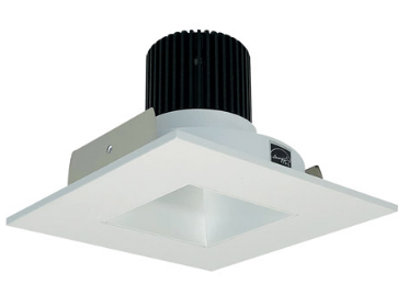 Nora Lighting NIO-4SNDSQ30QWW 4 Inch Iolite LED Square Reflector with Square Aperture, 10-Degree Optic, 850lm / 12W, Color Temperature 3000K, White Reflector / White Flange Finish
