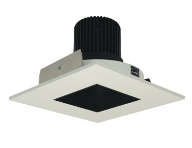 Nora Lighting NIO-4SNDSQ35QBW 4 Inch Iolite LED Square Reflector with Square Aperture, 10-Degree Optic, 850lm / 12W, Color Temperature 3500K, Black Reflector / White Flange Finish