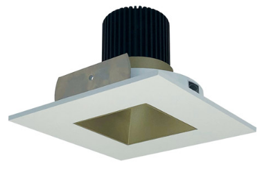 Nora Lighting NIO-4SNDSQ35QCHMPW 4 Inch Iolite LED Square Reflector with Square Aperture, 10-Degree Optic, 850lm / 12W, Color Temperature 3500K, Champagne Haze Reflector / Matte Powder White Flange Finish