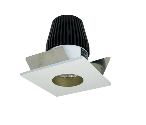 Nora Lighting NIOB-1SNGCDXCHMPW 1" Iolite LED BWF Square Reflector with Round Aperture, 600lm, Comfort Dim, Champagne Haze Reflector with Round Aperture / Matte Powder White Flange