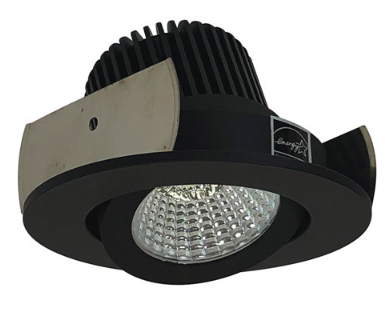 Nora Lighting NIOB-2RG35QBB 2" Iolite LED Round Adjustable Gimbal, 850lm / 12W, Color Temperature 3500K, Black Reflector / Black Flange Finish
