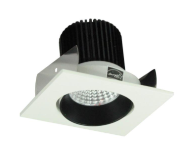 Nora Lighting NIOB-2SC27QBW 2" Iolite LED Square Adjustable Cone Reflector, 10-Degree Optic, 850lm / 12W, 2700K, Black Reflector / White Flange