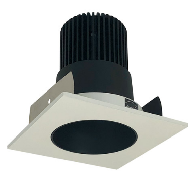 Nora Lighting NIOB-2SNDC27QBW 2" Iolite LED Square Reflector with Round Aperture, 10-Degree Optic, 850lm / 12W, 2700K Color Temperature, Black Reflector / White Flange Finish