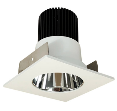 Nora Lighting NIOB-2SNDC27QCMPW 2" Iolite LED Square Reflector with Round Aperture, 10-Degree Optic, 850lm / 12W, 2700K Color Temperature, Specular Clear Reflector / Matte Powder White Flange Finish