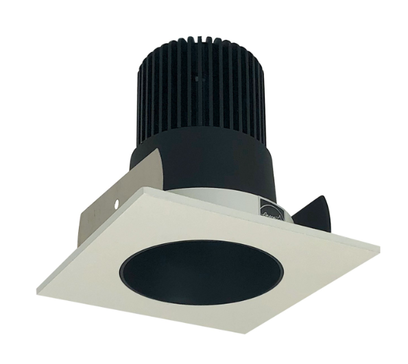 Nora Lighting NIOB-2SNDC30QBW 2" Iolite LED Square Reflector with Round Aperture, 10-Degree Optic, 850lm / 12W, 3000K, Black Reflector / White Flange