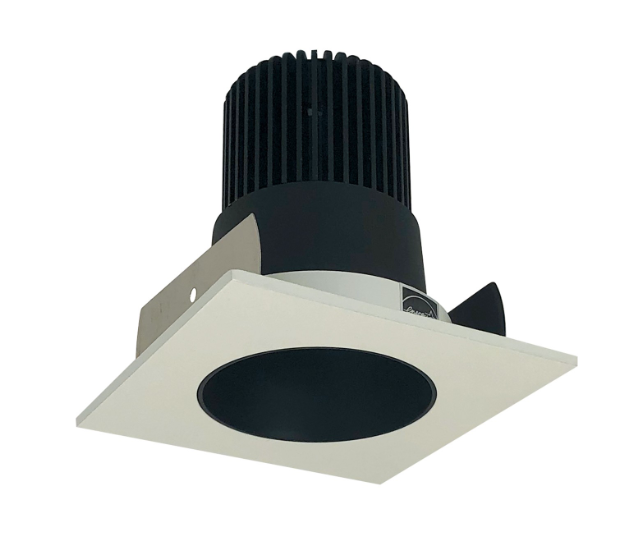 Nora Lighting NIOB-2SNDC35QBW 2" Iolite LED Square Reflector with Round Aperture, 10-Degree Optic, 850lm / 12W, 3500K, Black Reflector / White Flange