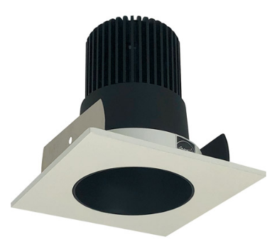 Nora Lighting NIOB-2SNDC40QBW 2" Iolite LED Square Reflector with Round Aperture, 10-Degree Optic, 850lm, 4000K Color Temperature, Black Reflector / White Flange Finish